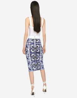 Majolica print midi skirt