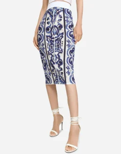 Majolica print midi skirt