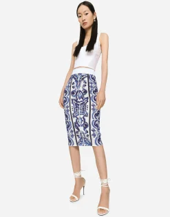 Majolica print midi skirt