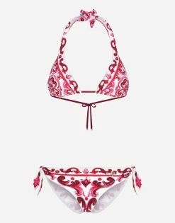 Majolica print padded triangle bikini