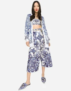 Majolica-design silk jacquard cardigan