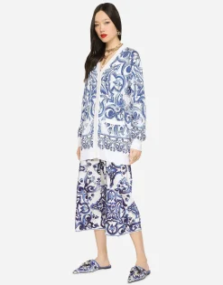 Majolica-design silk jacquard cardigan