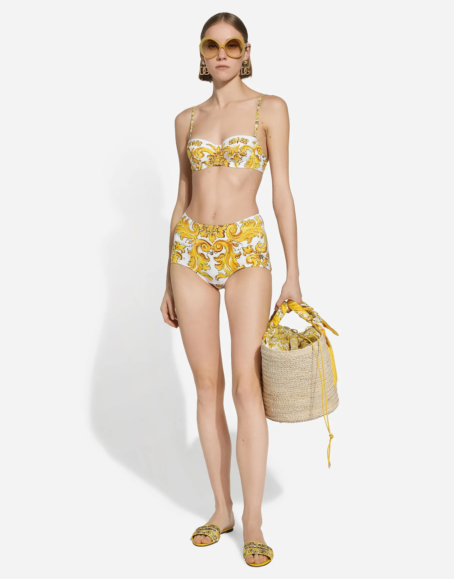 Majolica-print balconette bikini top and bottoms