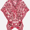 Majolica-print batiste caftan with drawstring waist
