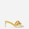 Majolica-print brocade mules with embroidery