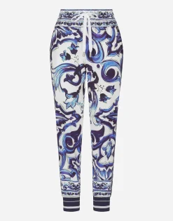 Majolica-print cady jogging pants