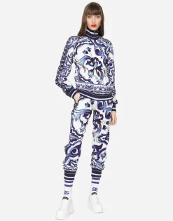 Majolica-print cady jogging pants