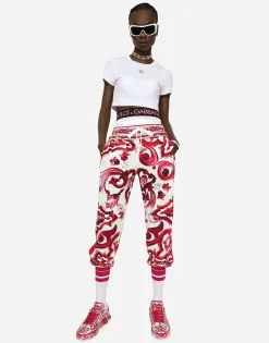 Majolica-print cady jogging pants