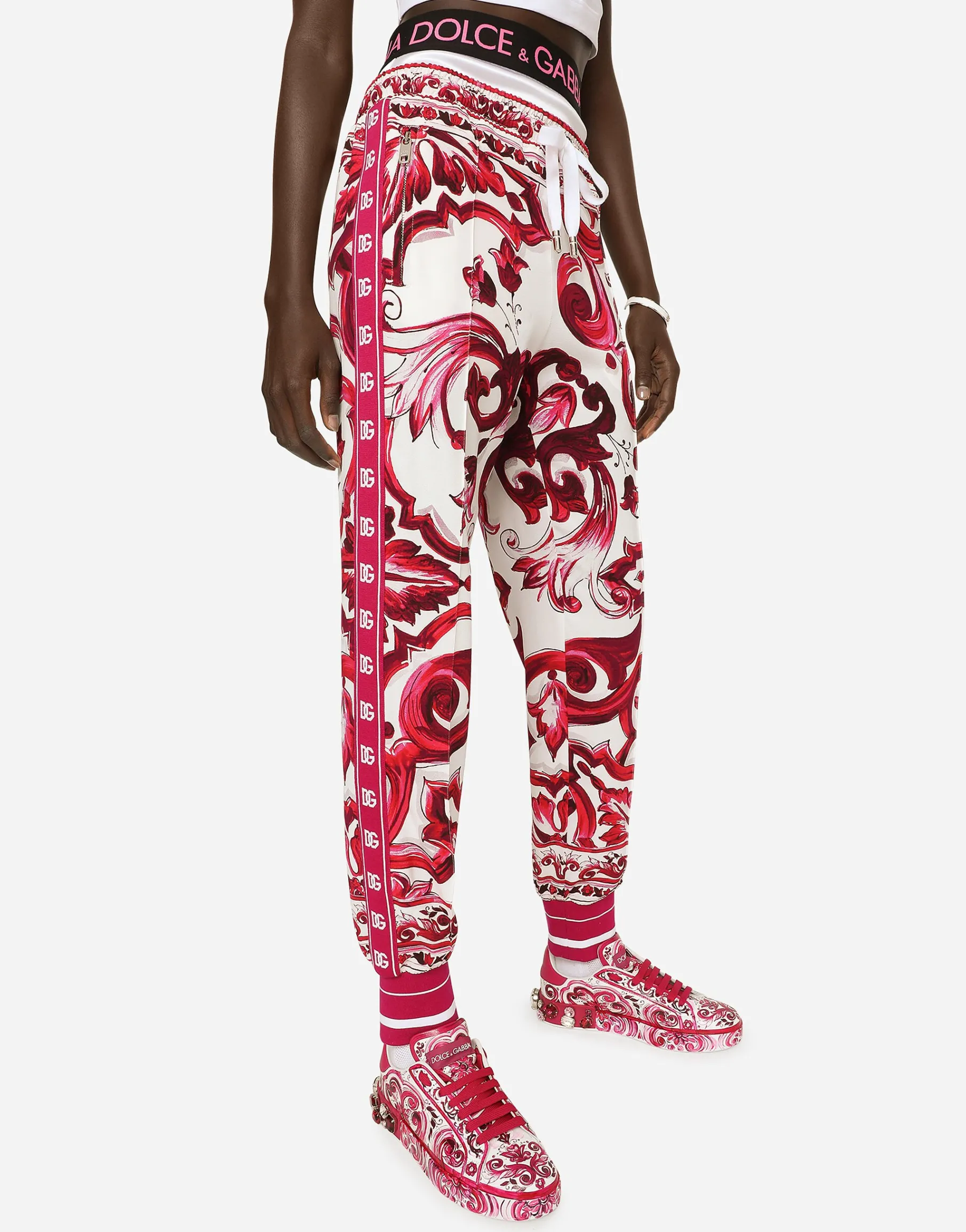 Majolica-print cady jogging pants