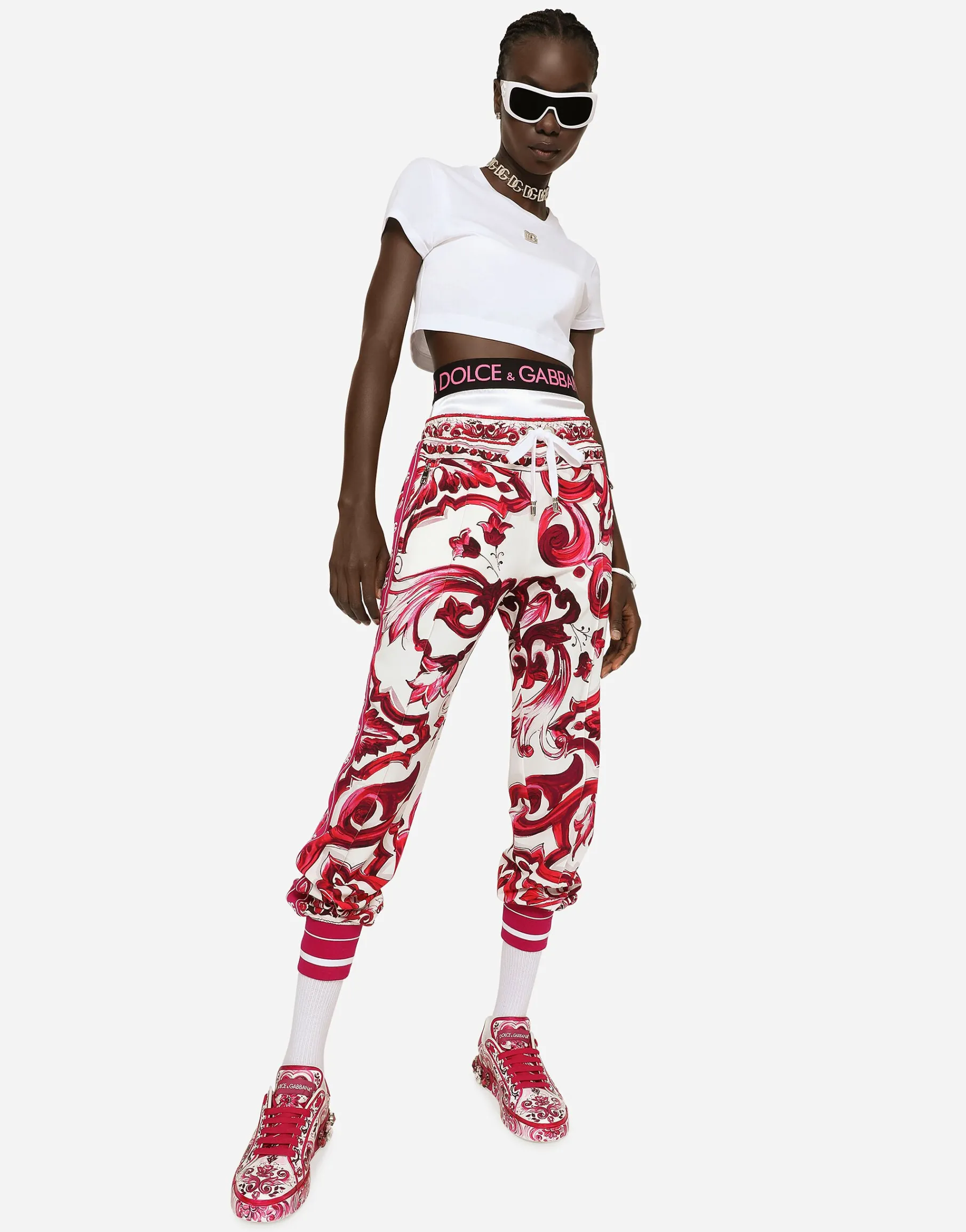 Majolica-print cady jogging pants