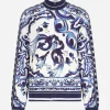 Majolica-print cady sweatshirt with zipper