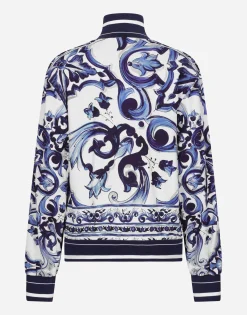 Majolica-print cady sweatshirt with zipper
