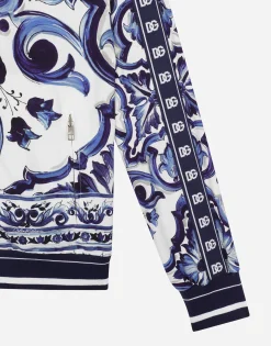 Majolica-print cady sweatshirt with zipper