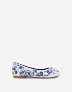 Majolica-print calfskin ballet flats