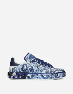 Majolica-print calfskin Portofino sneakers