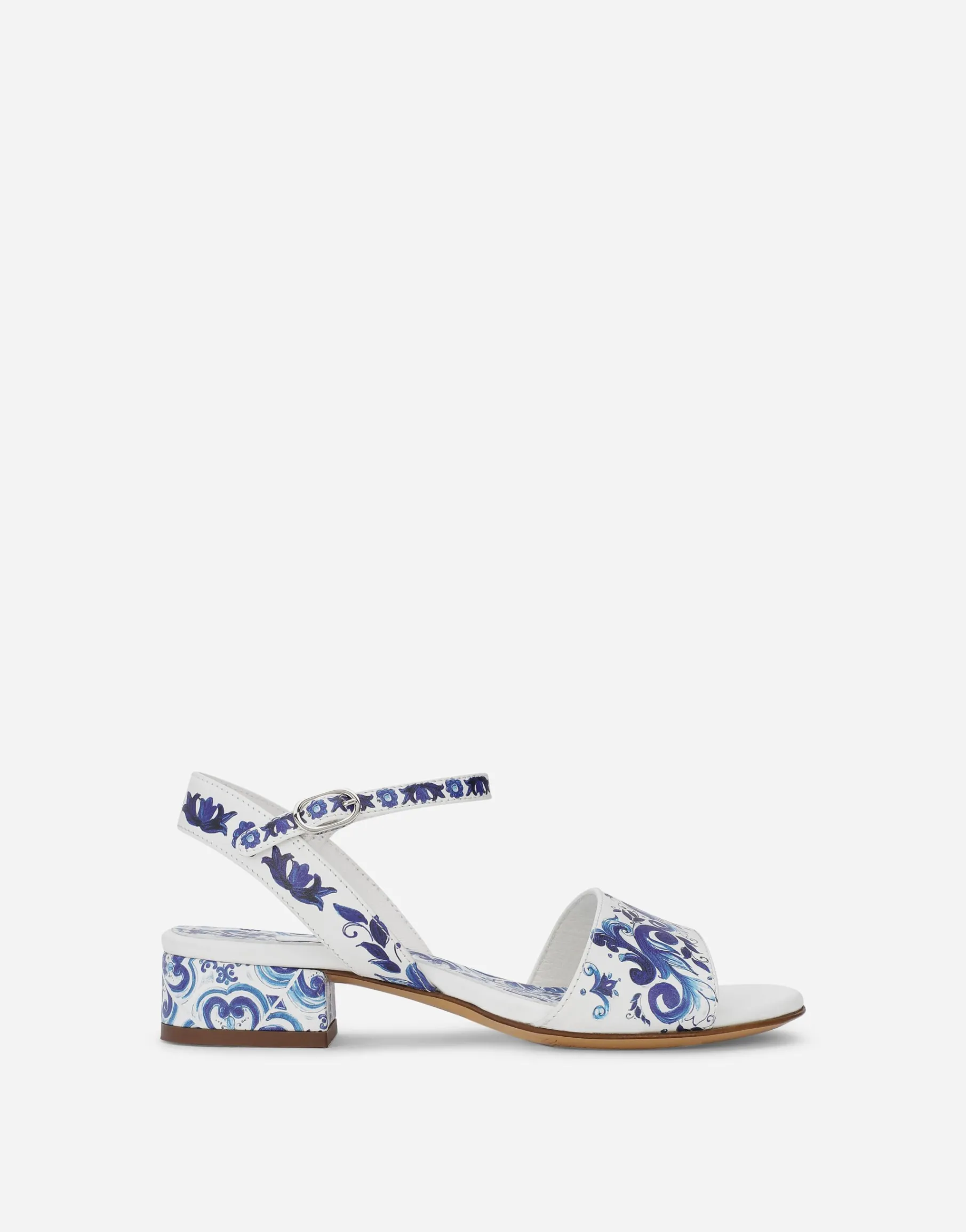 Majolica-print calfskin sandals