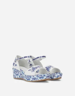 Majolica-print calfskin sandals