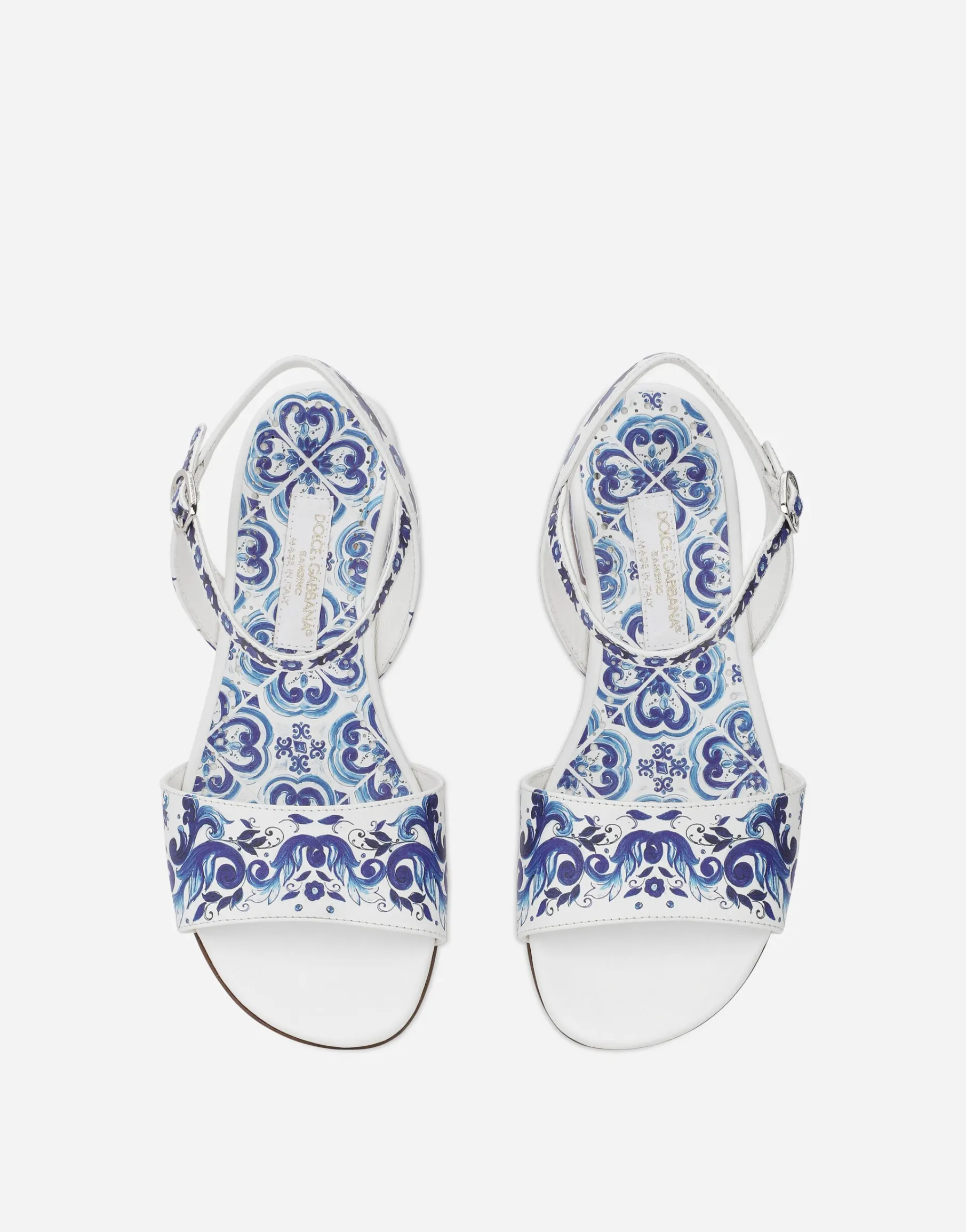 Majolica-print calfskin sandals