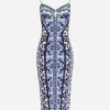 Majolica-print charmeuse bustier dress