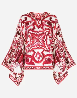 Majolica-print charmeuse blouse