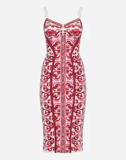 Majolica-print charmeuse bustier dress