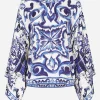 Majolica-print charmeuse blouse