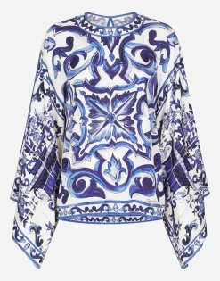 Majolica-print charmeuse blouse