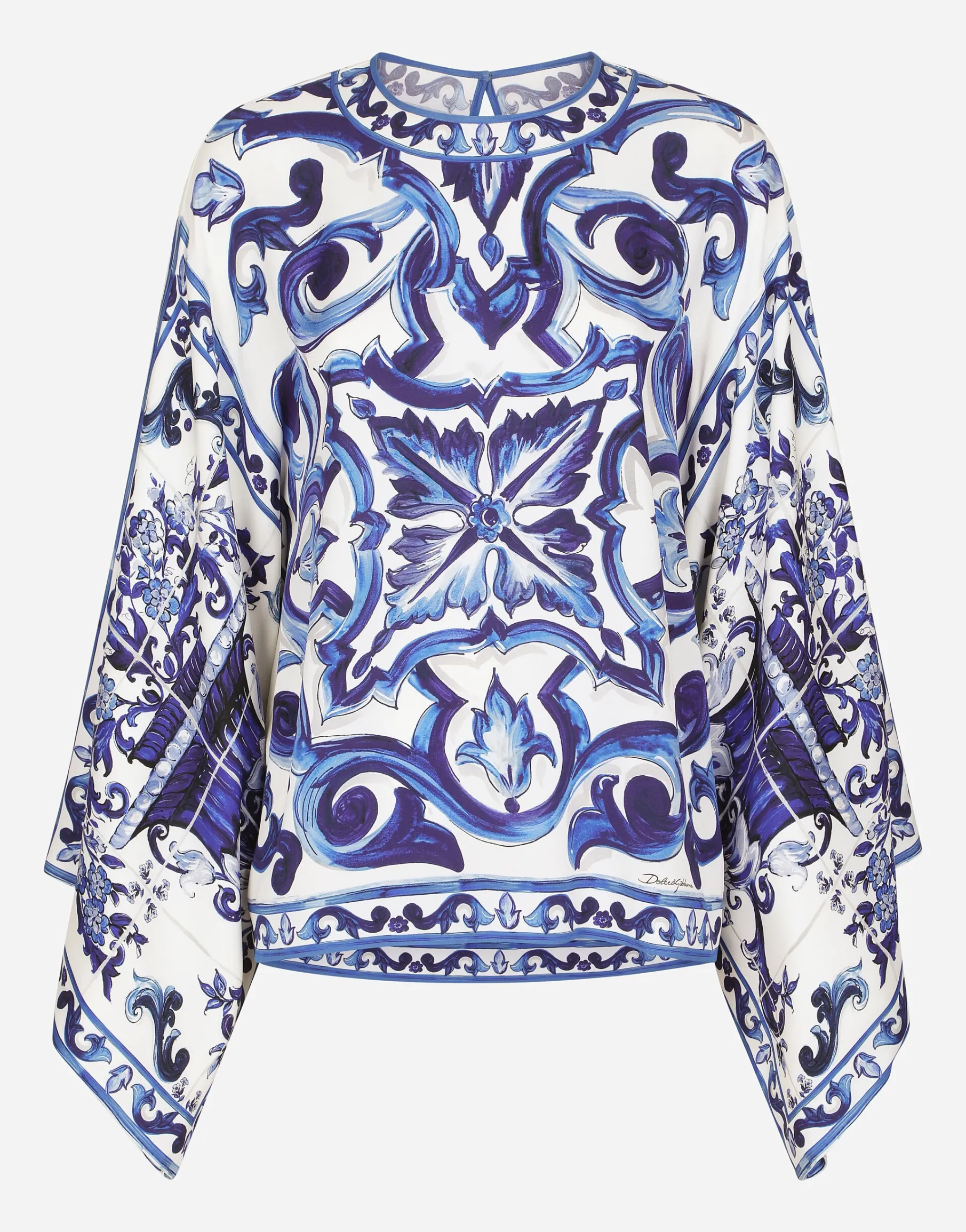 Majolica-print charmeuse blouse