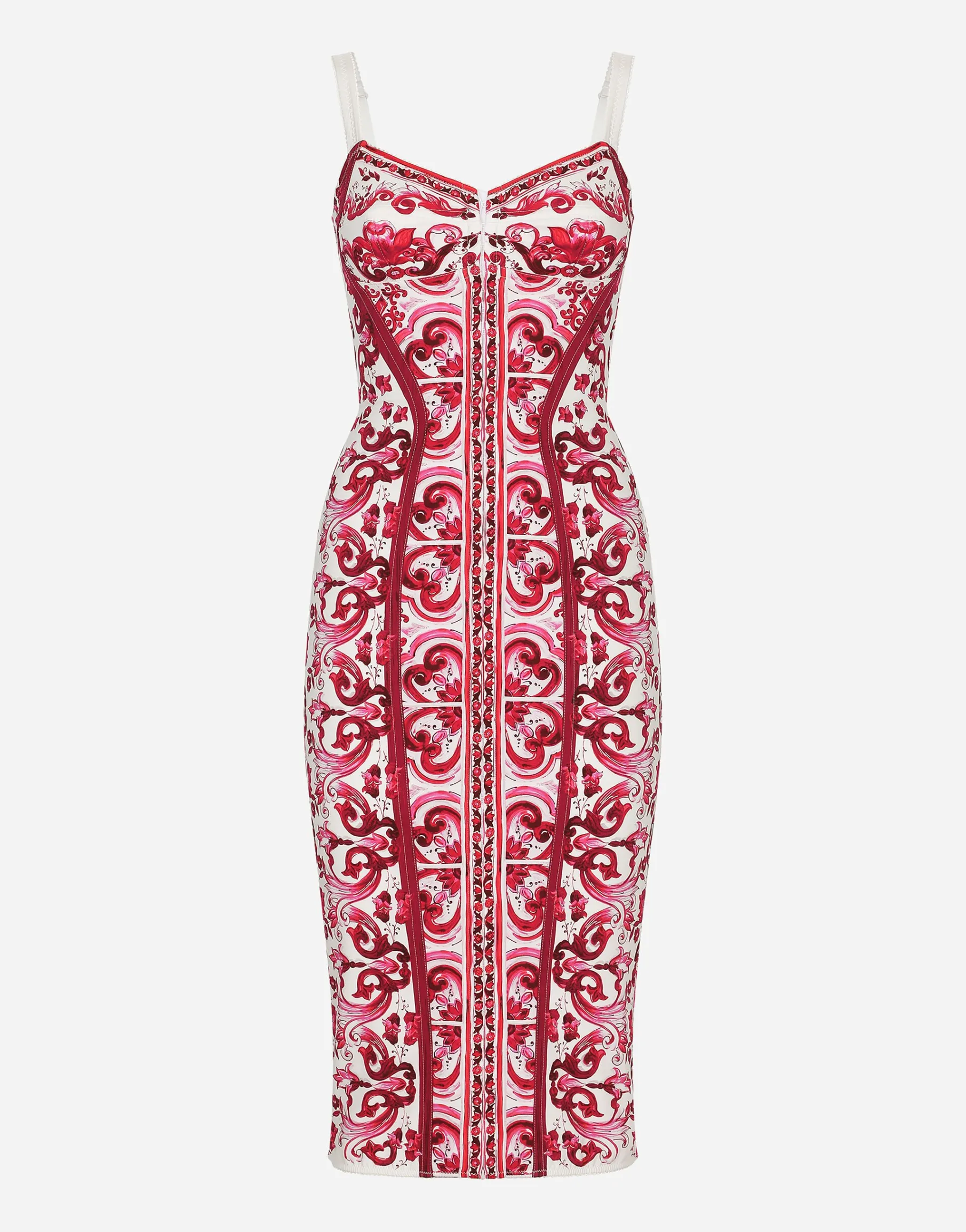 Majolica-print charmeuse bustier dress