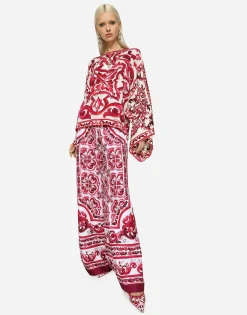 Majolica-print charmeuse blouse