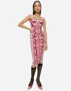 Majolica-print charmeuse bustier dress