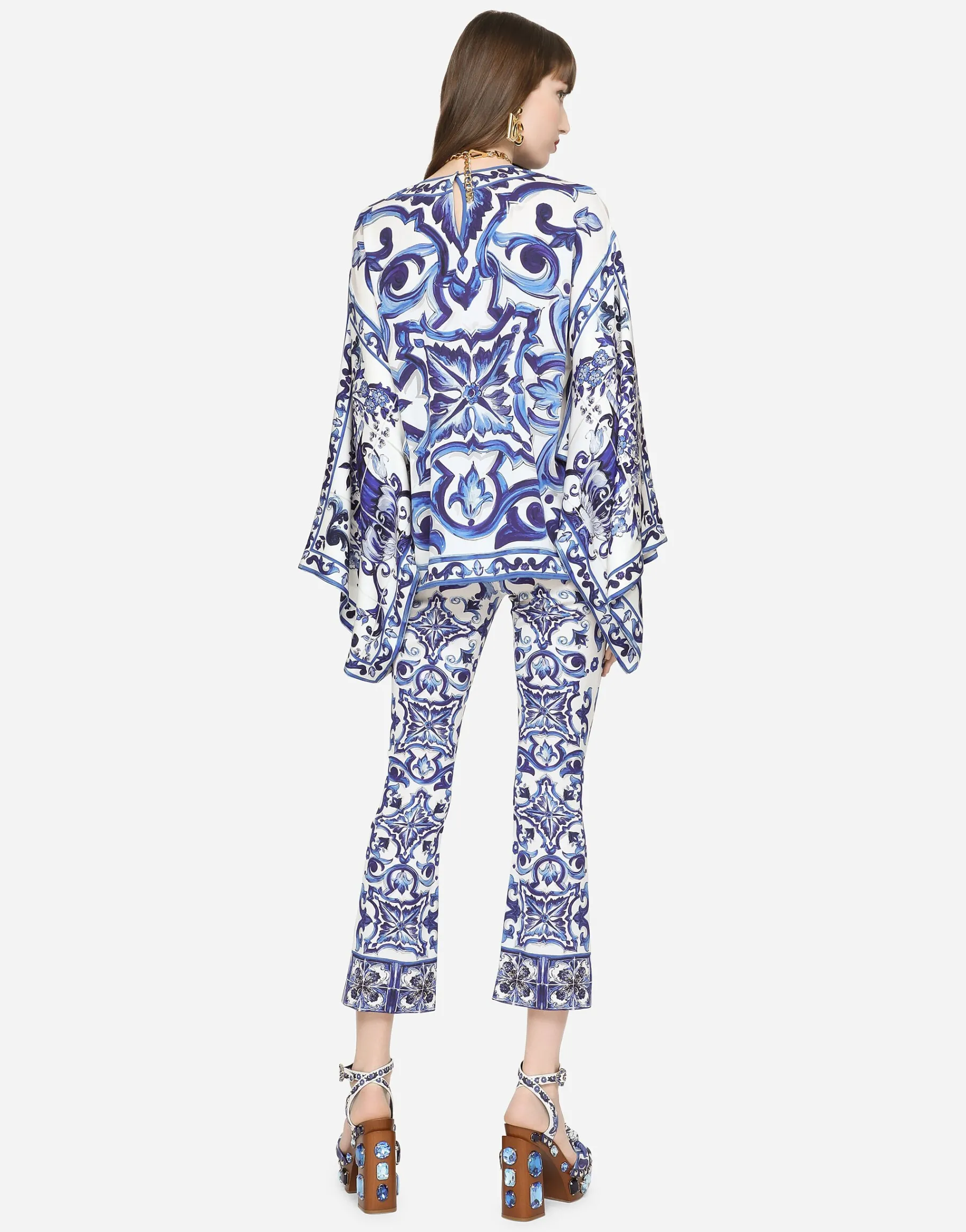 Majolica-print charmeuse blouse
