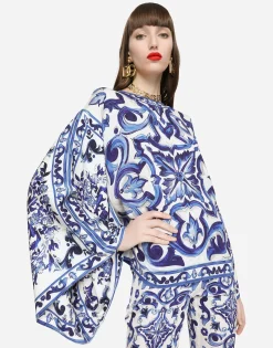 Majolica-print charmeuse blouse