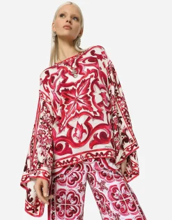 Majolica-print charmeuse blouse