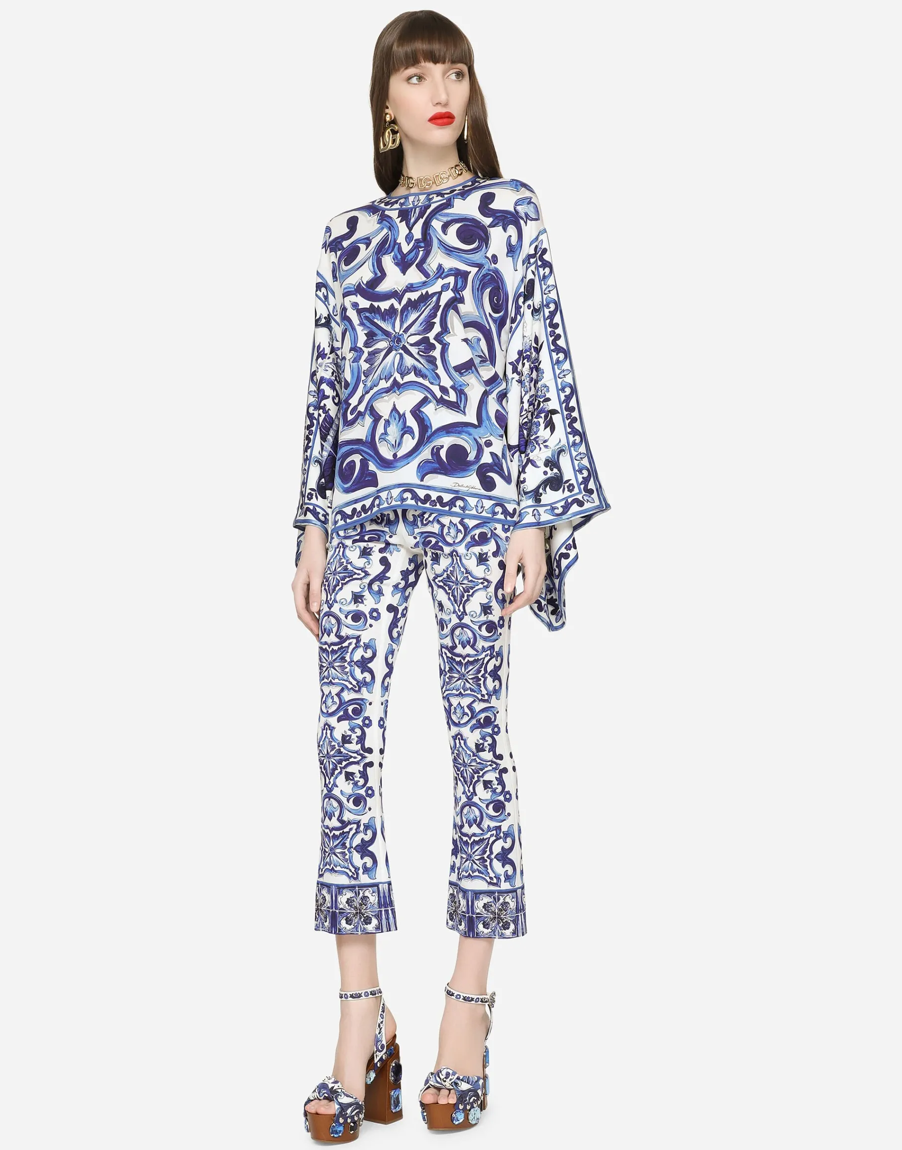Majolica-print charmeuse blouse
