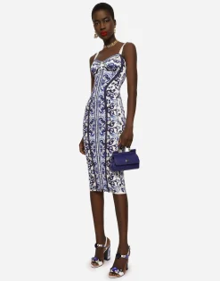 Majolica-print charmeuse bustier dress