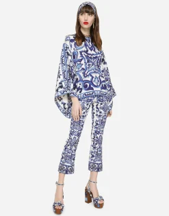 Majolica-print charmeuse blouse