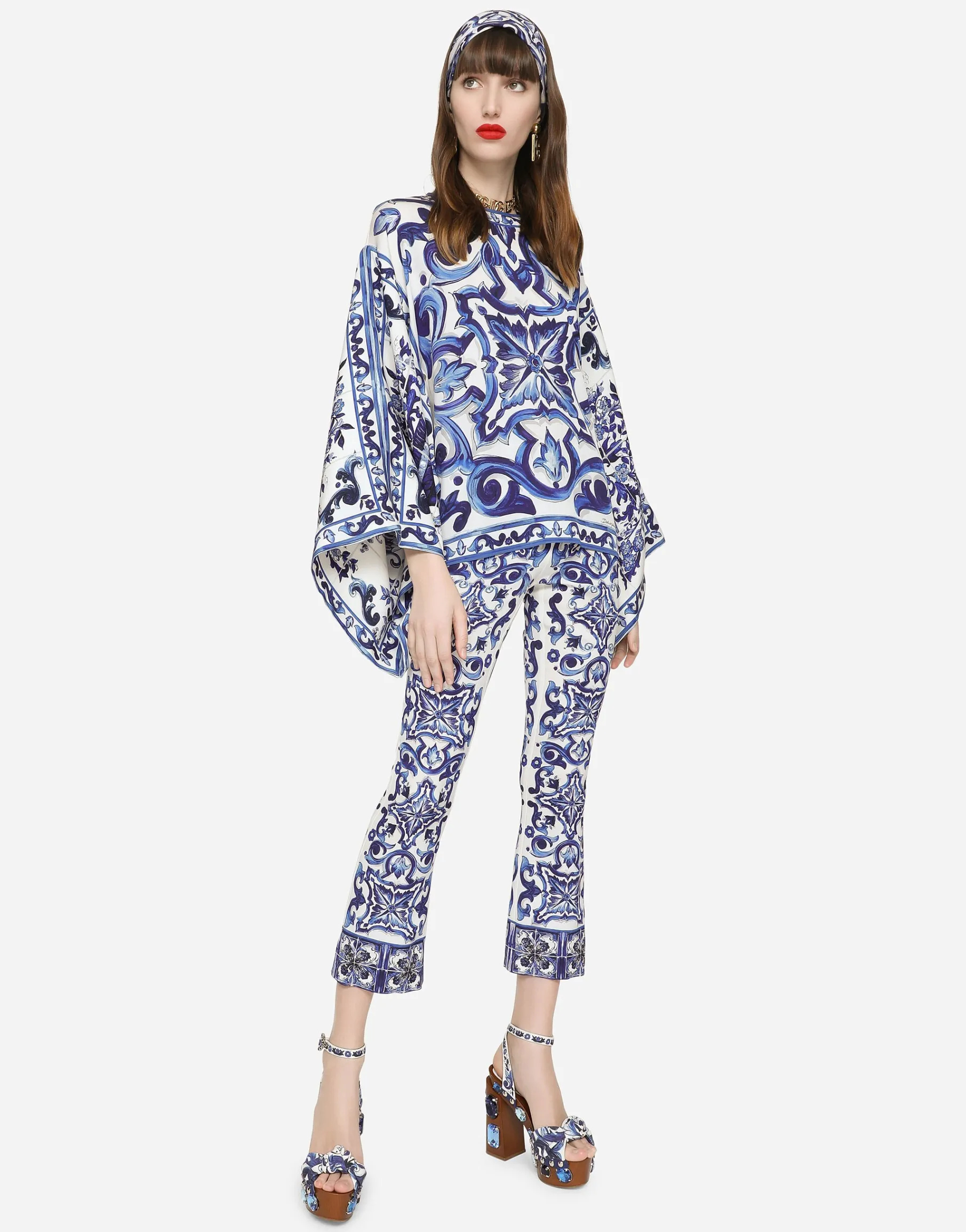 Majolica-print charmeuse blouse