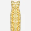 Majolica-print charmeuse corset dress