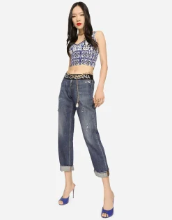 Majolica-print charmeuse corset