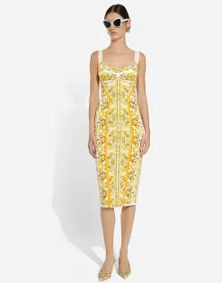 Majolica-print charmeuse corset dress