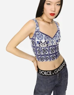 Majolica-print charmeuse corset
