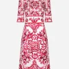 Majolica-print charmeuse midi dress