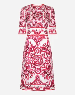 Majolica-print charmeuse midi dress