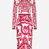 Majolica-print charmeuse midi dress