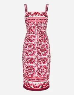Majolica-print charmeuse midi dress