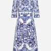 Majolica-print charmeuse midi dress