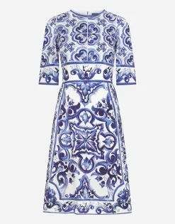 Majolica-print charmeuse midi dress