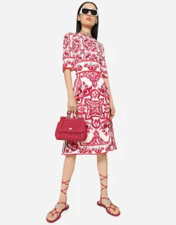 Majolica-print charmeuse midi dress