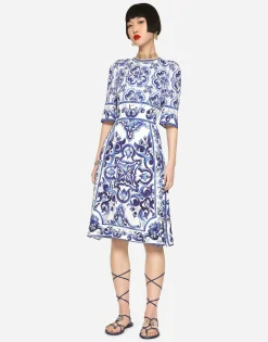 Majolica-print charmeuse midi dress
